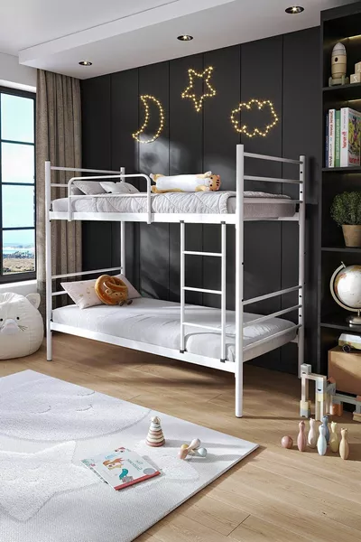 Trend Bunk Bed Compatible White Detachable Metal Bunk Bed Frame