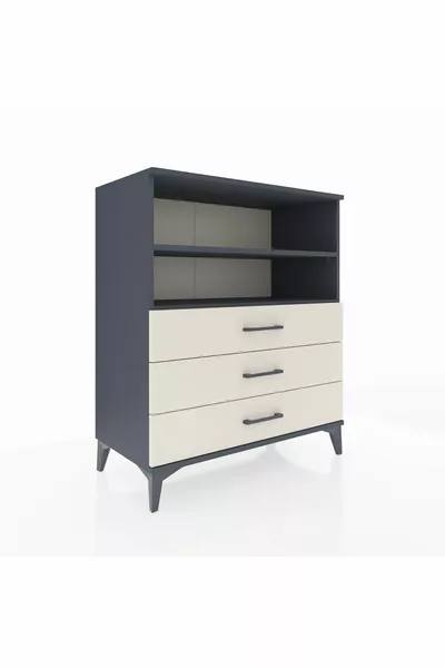 Commode Hyperion 2 étagères 3 tiroirs Anthracite-Pierre de Lune