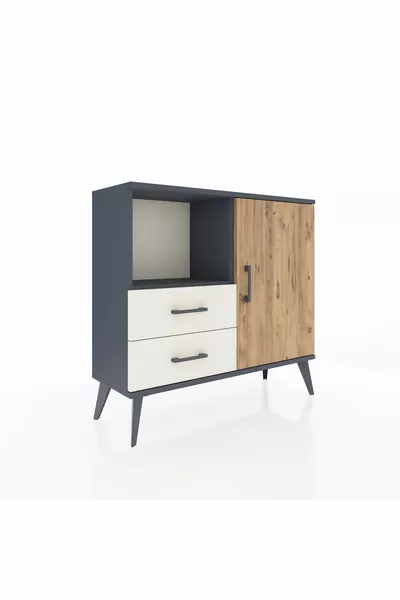 Шифонер Arges с 2 рафта, 2 чекмеджета и 1 врата, антрацит-смрека/мрамор