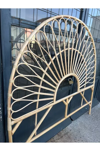 Bambu Rattan Hasır Yatak Başlığı Güneş Model El Yapımı Çift Kişilik cm Naturel Renk