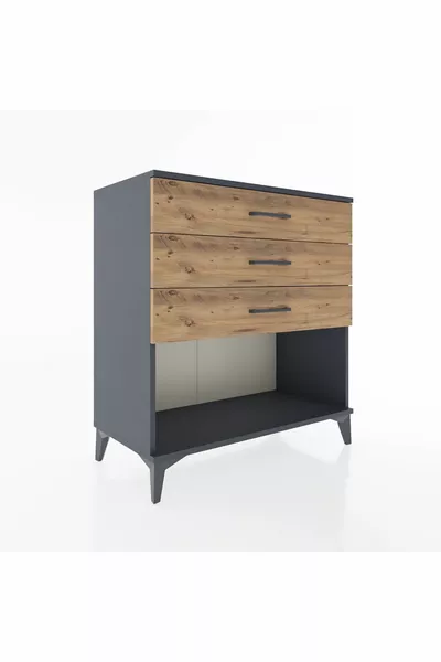 Hyperion Kommode mit 3 Schubladen Anthrazit-Kiefer