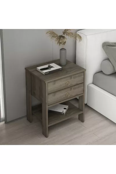 Модерна нощна шкафче Zen с 2 чекмеджета, орех