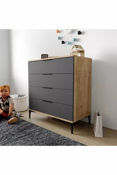 خزانة أدين ذات 4 أدراج بلون أنثراسيت، لغرفة النوم وغرفة الأطفال