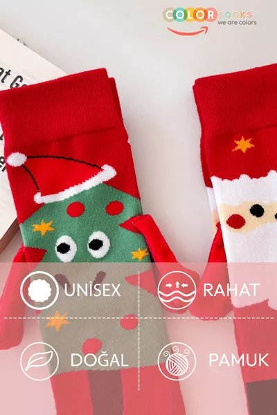 2 Pairs of Unisex New Year Special Concept Socks Holding Hands (No Heel)