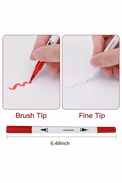 -Piece Dual-Ended Brush and 0.4mm Fine Tip Marker Pen Set, Leather-Style Wallet Pen Set Pro