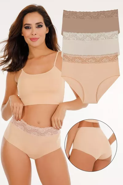 Ensemble de 3 Culottes Femme à Taille Haute avec Dentelle et Découpe au Laser -  MODÈLE-3