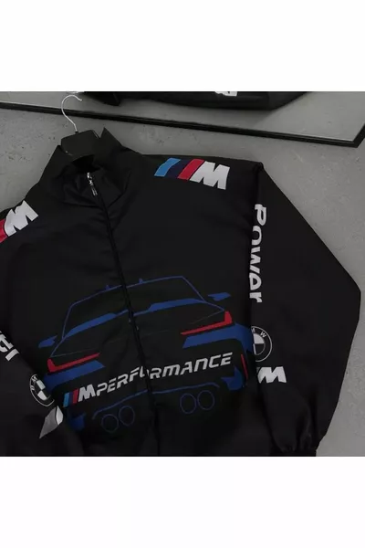 Bmw ///m Unisex Paraşüt Kumaş Oversize Dijital Baskılı Siyah Rüzgarlık Yağmurluk