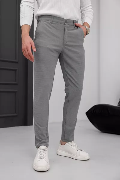بنطال رجالي ضيق القصة رمادي داكن من الكتان مع ليكرا