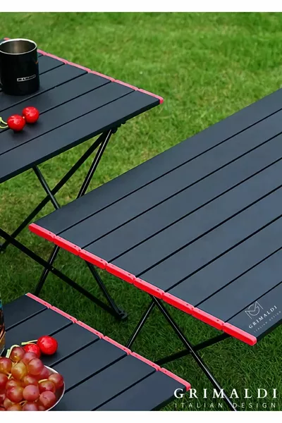 Foldable Aluminum Camping and Picnic Table, Black, Wide Model,  X  X  Cm