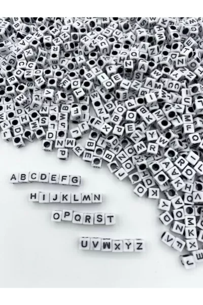  gr Perline Cubo Lettere Bianche con Nero 6mm, Perline Alfabeto mm (GR, ~ PEZZI)