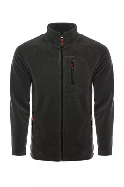 Pile da uomo colore antracite con zip, 3 tasche e collo a barca per attività all'aperto