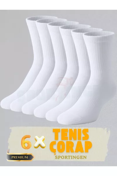 6 أزواج من جوارب التنس البيضاء المصنوعة من القطن، بحافة مضلعة، للجنسين - جوارب تنس عالية الجودة بطول الكاحل