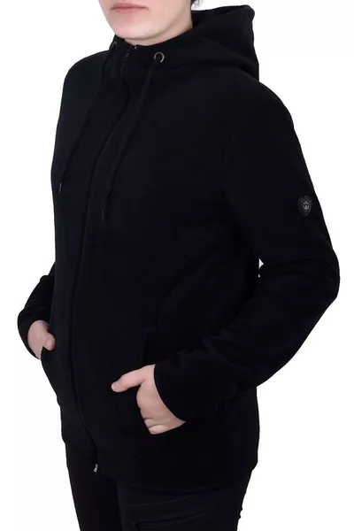 Women's Black Hooded Zip-Up Fleece Sweatshirt