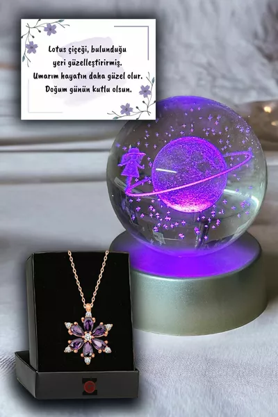 Цветно сменяща LED лампа от стъкло, Сатурн, момиче, глобус, пълнолуние, кристална топка, лотос, камелия, цвете, медальон