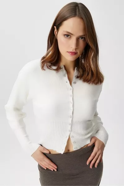 Women's Aria Premium Viscose Soft Ecru Knit Cardigan