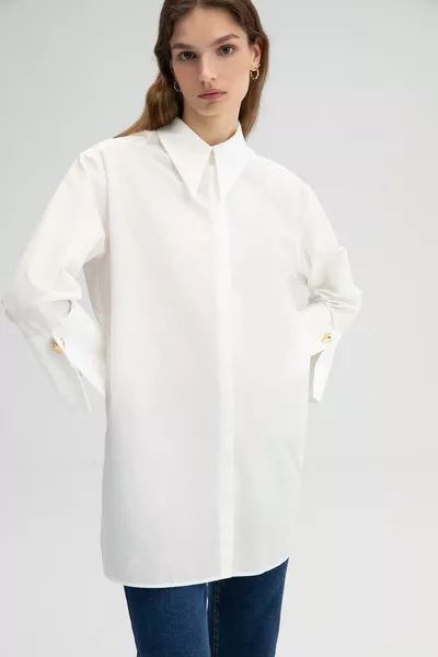 Wide-Collar Poplin Shirt