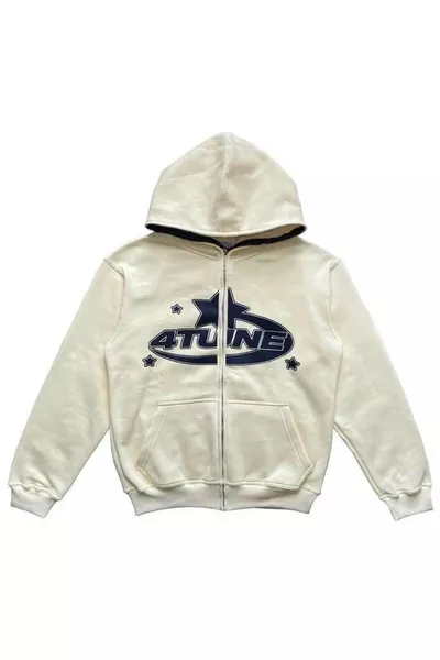 4Tune Beyaz Kalın Kumaş Kapüşonlu Unisex Hırka