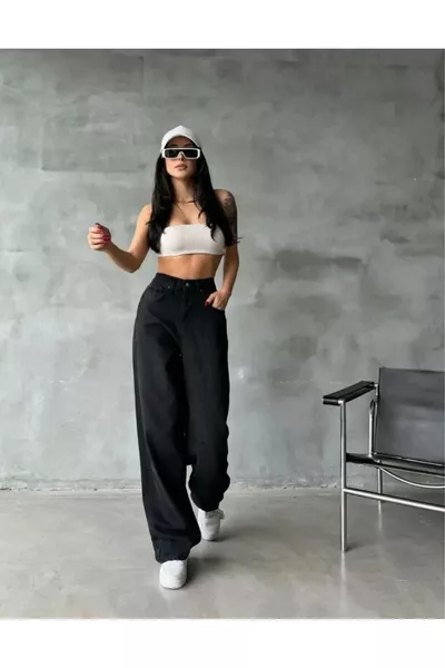 PANTALON BAGGY TAILLE HAUTE SAISON NOUVELLE (DÉTAIL DE BOUCLE À LA TAILLE RÉGLABLE)