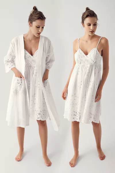 Ensemble de nuit et peignoir en coton tissé à bretelles 