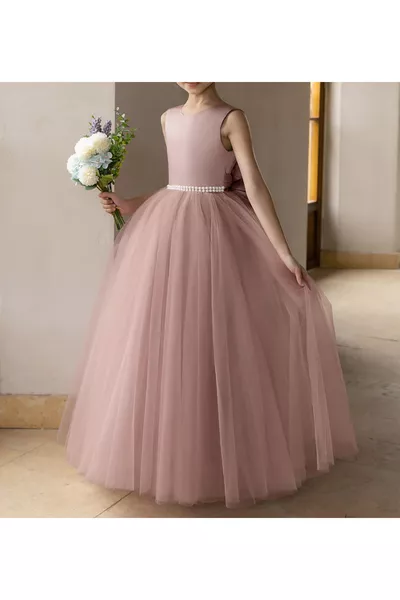 Robe de bal en tulle avec perles et nœud en satin / Robe de princesse