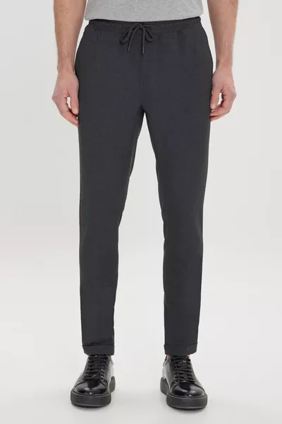 Pantalon de jogging pour homme anthracite, coupe slim confortable, taille à cordon, poches latérales