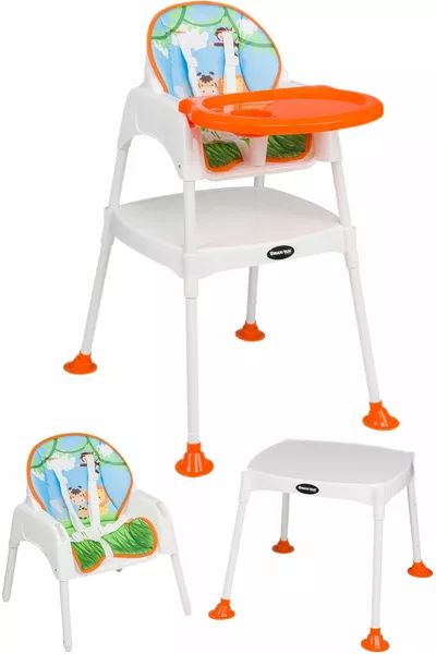 كرسي طعام للأطفال بنقشة سفاري 3 في 1 - برتقالي