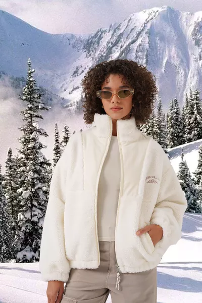  Women's Plush Coat Jacket - Ecru