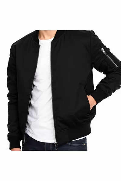 Unisex Zwarte Oversized Bomberjack met Dubbele Zak Collegejas