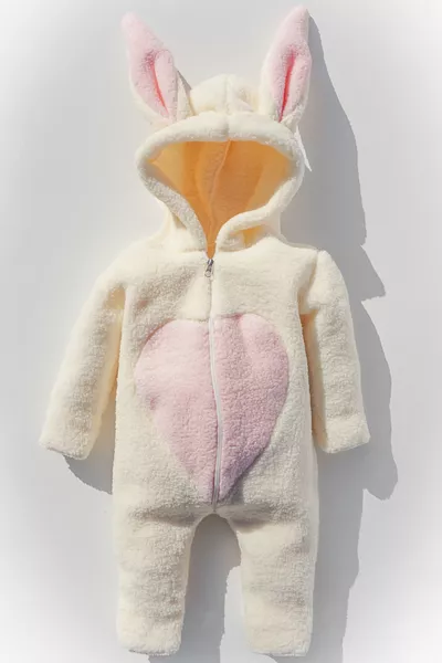 Plüsch-Winter-Strampler mit Reißverschluss für Mädchen, Jungen und Kinder mit Hasenmotiv