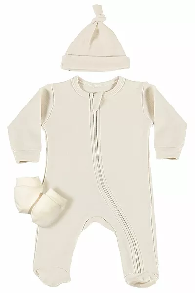 Pure 3-Piece Baby Long Sleeve Cotton Bodysuit with Footies Newborn Mini Hospital Outfit Gift Set Cotton