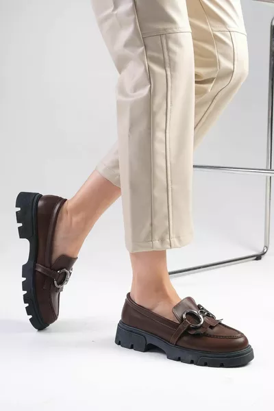 Suzi Brown Thick Sole Women's Loafer Shoes