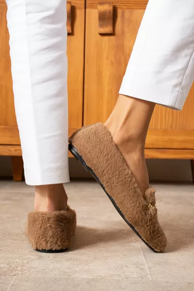 Pufy Peluche Plume Simple Boucle Femmes Pufy Chaussures Ballerine Ballerine Ballerines