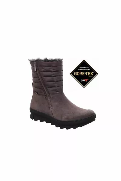 Lightweight, Thick Sole Gore-tex Zippered Snow Boots, Dark Grey Suede Fabric