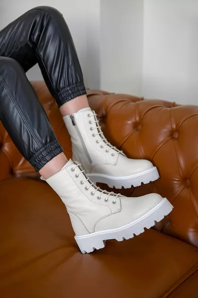 Beverly Bottes Postales Femme en cuir véritable Eva Sole Beige