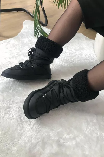 STIVALI DA NEVE IN TESSUTO PARACADUTE CON LACCI E LACCI IN PELLE