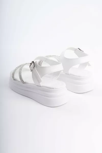 ESME Dicke Schnalle Stein Streifen Orthopädische Sohle Damen Sandalen BT Weiß