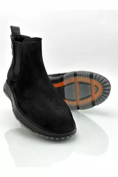 Стелка от естествена кожа Нехлъзгаща се прозрачна подметка с подложки Еластична кожа Мъжки ботуши Черен набук