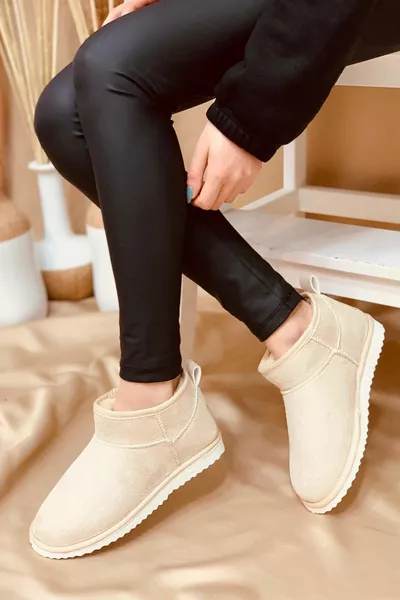 Damen Casual Beige Pelz Innen Wildleder Dicke Sohle Stiefel Langlebig Bequem Kurz Warm Bootie