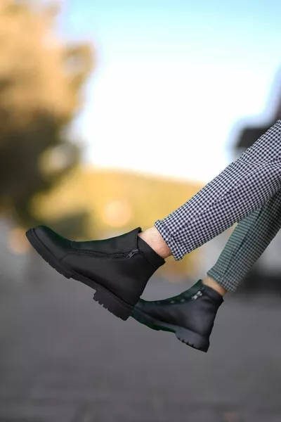 أسود مزدوج سستة أحذية رجالية 