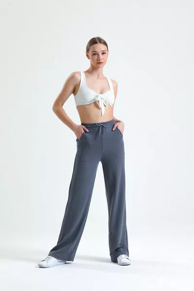 المرأة الجيب المطاطي واسعة الساق بنطال رياضي