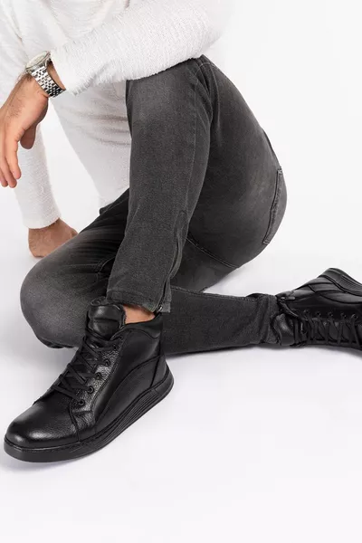 أحذية رجالية من الجلد الطبيعي والماء والبرد والفراء السميك بالداخل