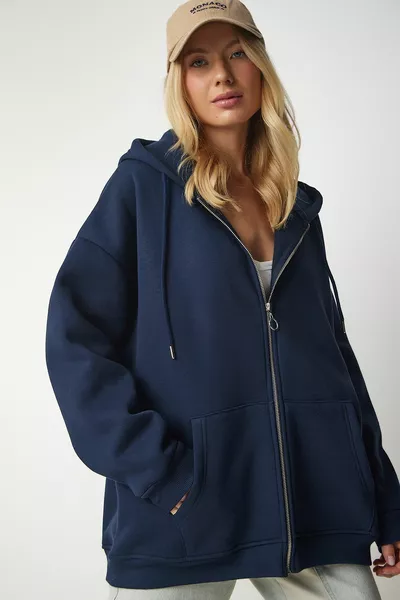 المرأة الأزرق الداكن مقنعين بسحاب كبير الحجم من النوع الثقيل 