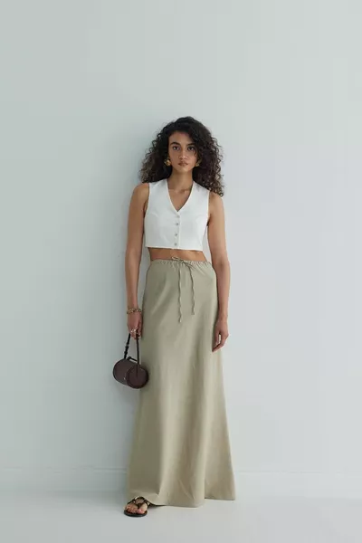 Beige Merve Linen Maxi Skirt