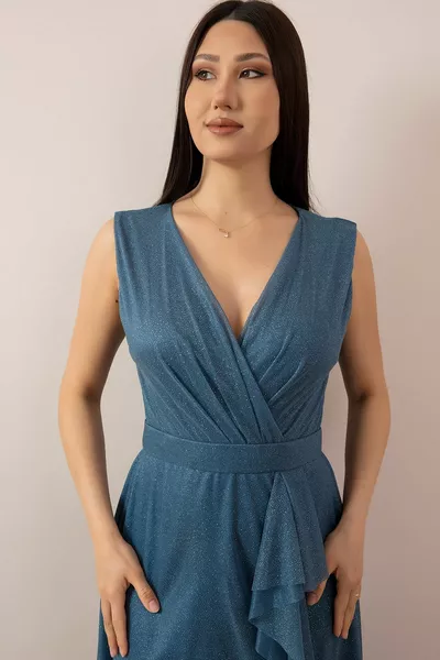 Zero Sleeve Double-breasted Long Dress 