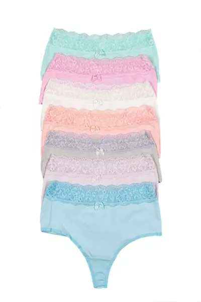 Damen Slip Hohe Taille Tanga Große Größen 7er-Pack Lachsfarben