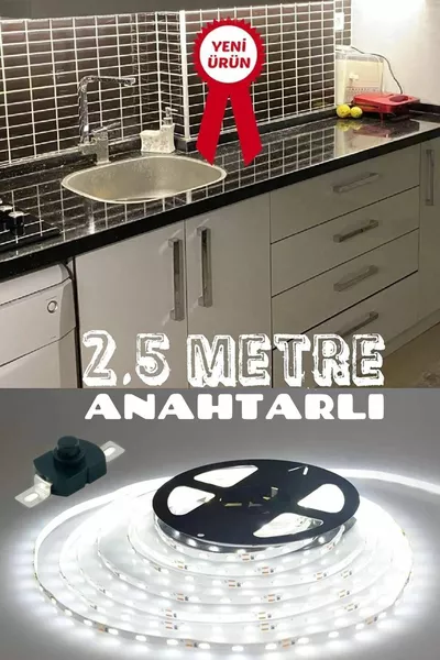 Белая светодиодная лента длиной 2,5 метра для кухонного шкафа с адаптером, выключателем и функцией «подключи и используй»