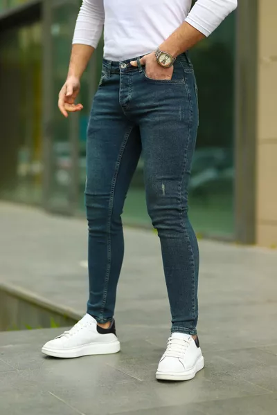 Herren Grün Slim Fit Jeanhose mit Laser-Stretch