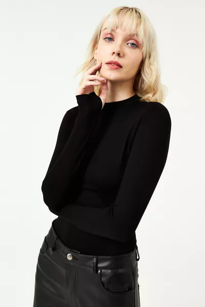 Women's Black Blouse with Finger Detail
