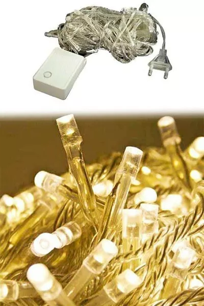  LED с щепсел, месингови LED  м жълт, 8 режима, лента LED за декорация, анимирана светлина за коледна елха