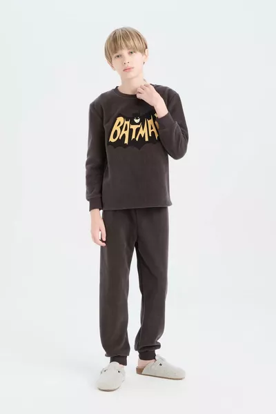 Boys Batman Pajama Set Fleece Long Sleeve Top with Elastic Waist Long Pants CW